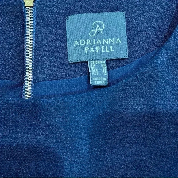 Adrianna Papell Navy Blue exposed zip back sheath mini dress with pockets - Picture 13 of 13